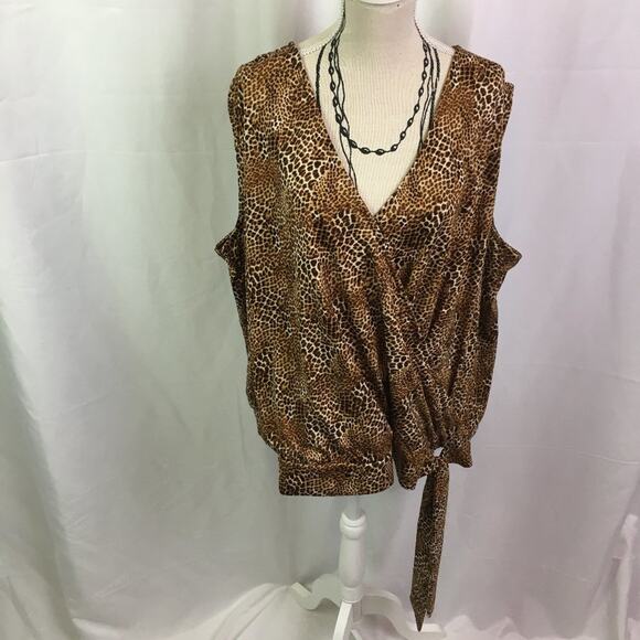 Worthington Alfie Animal Sleeveless Wrap Top Brown XXL - Picture 2 of 14